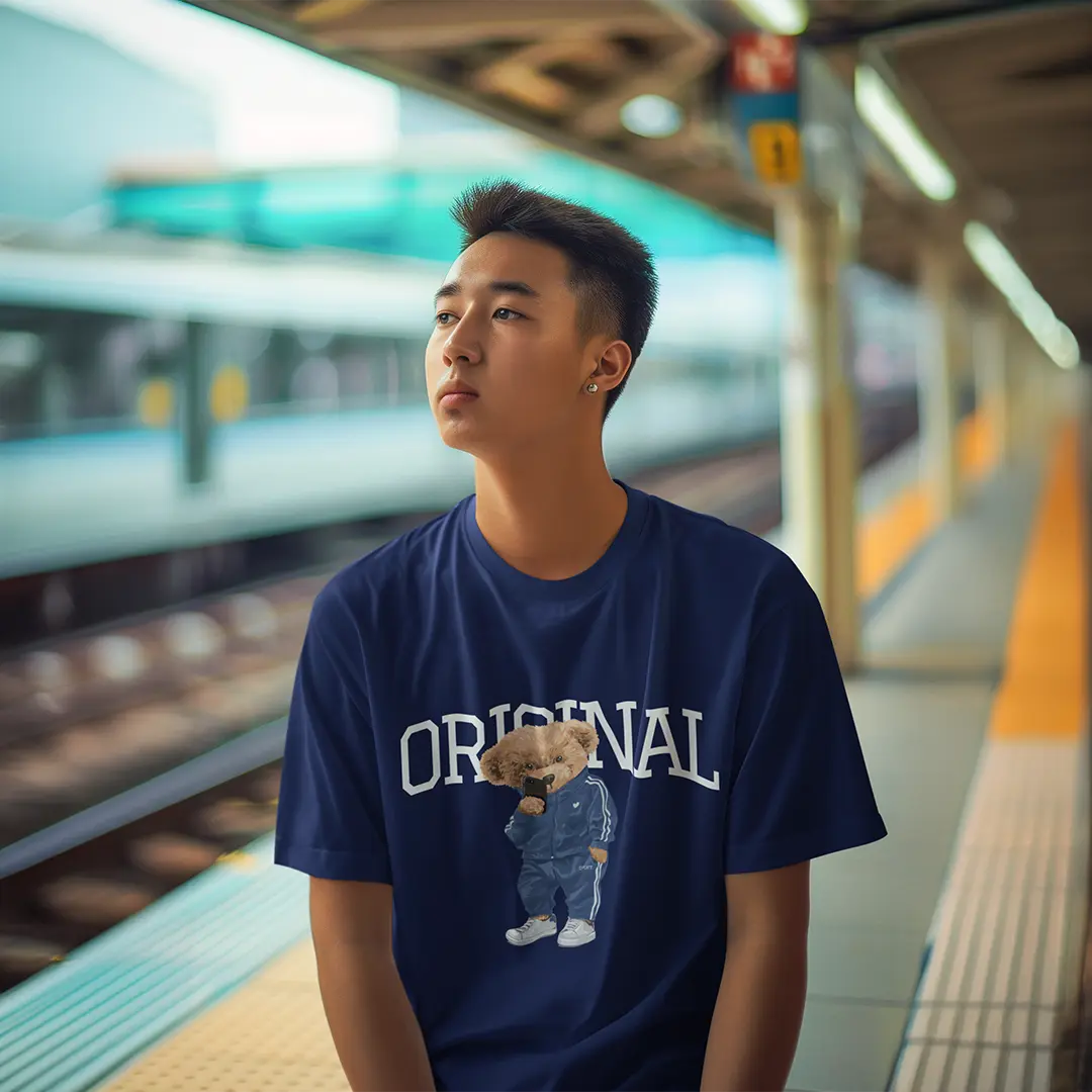 Athletic Teddy Navy Blue Supima Cotton Regular Fit T-shirt