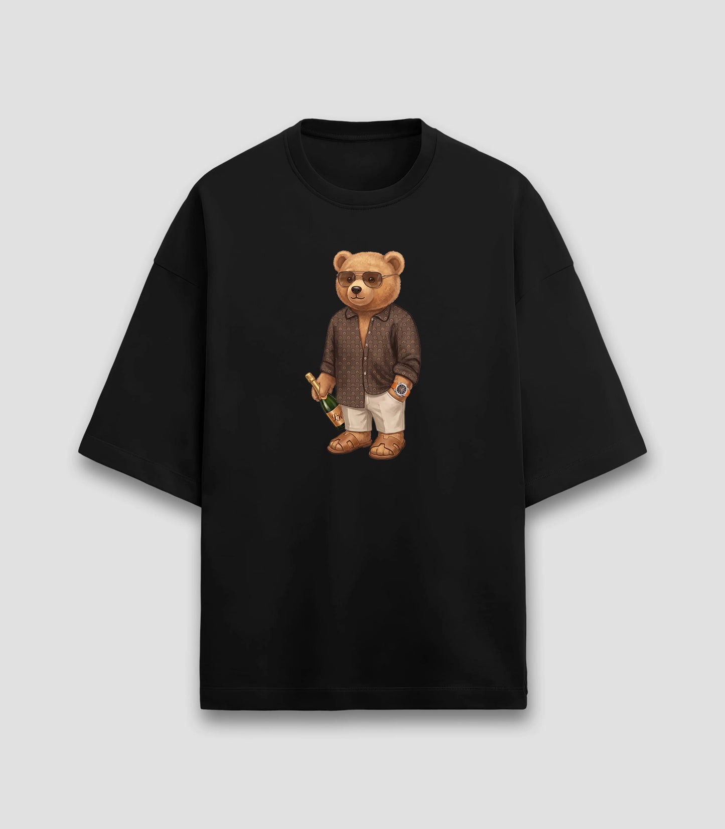 Beach Club Teddy Black Terry Oversized T-shirt (Heavyweight)