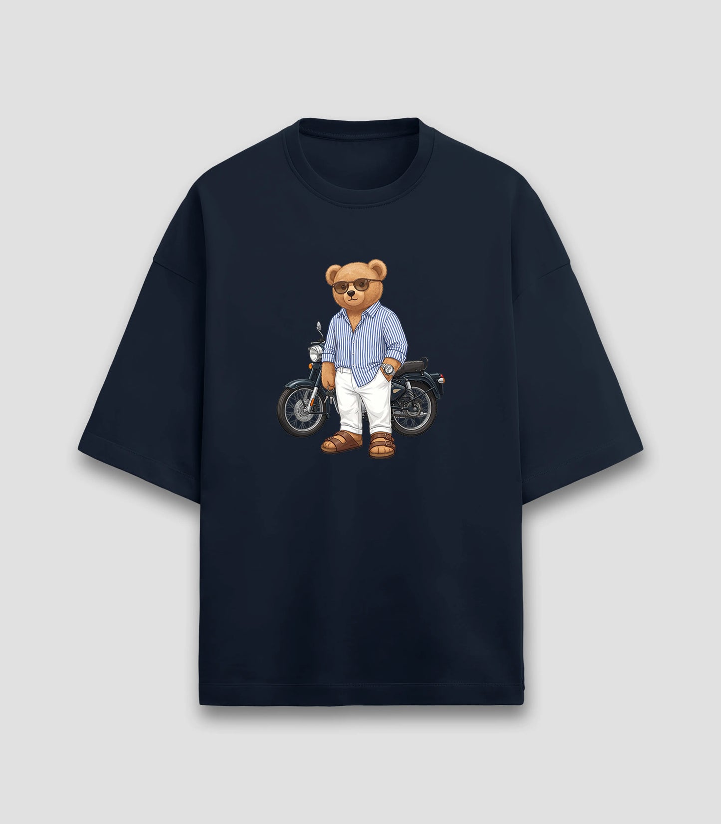 Biker Teddy Navy Blue Terry Oversized T-shirt (Heavyweight)
