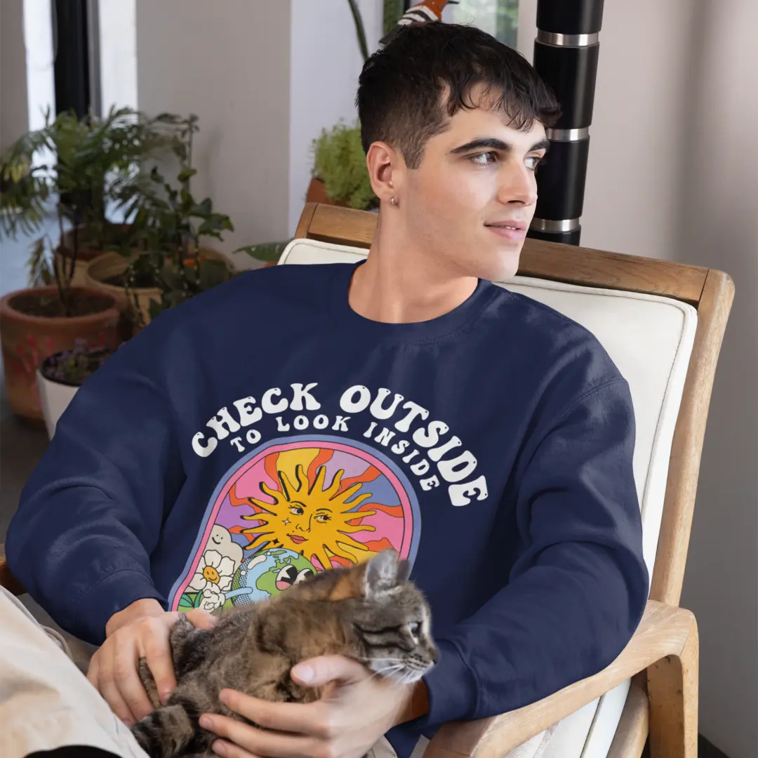 Check Outside Navy Blue Oversized Sweatshirt (Heavyweight)