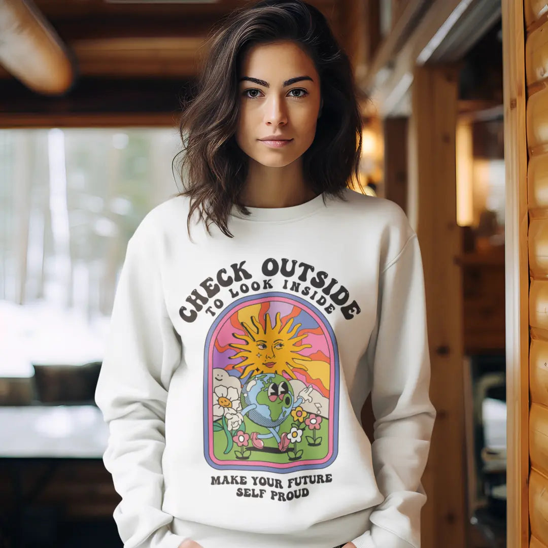 Check Outside White Oversized Sweatshirt (Heavyweight)