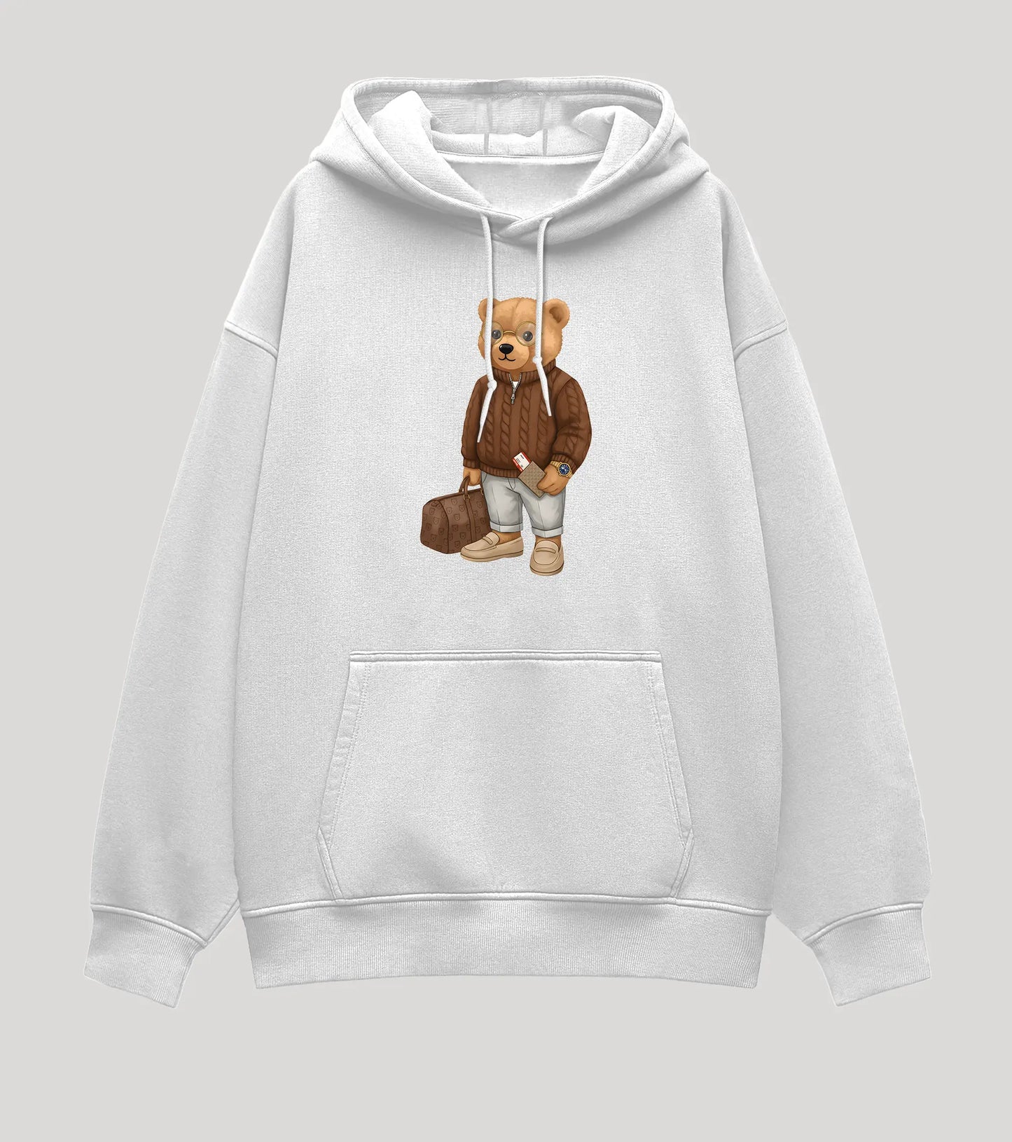First Class Flyer Teddy White Oversized Hoodie (Heavyweight)
