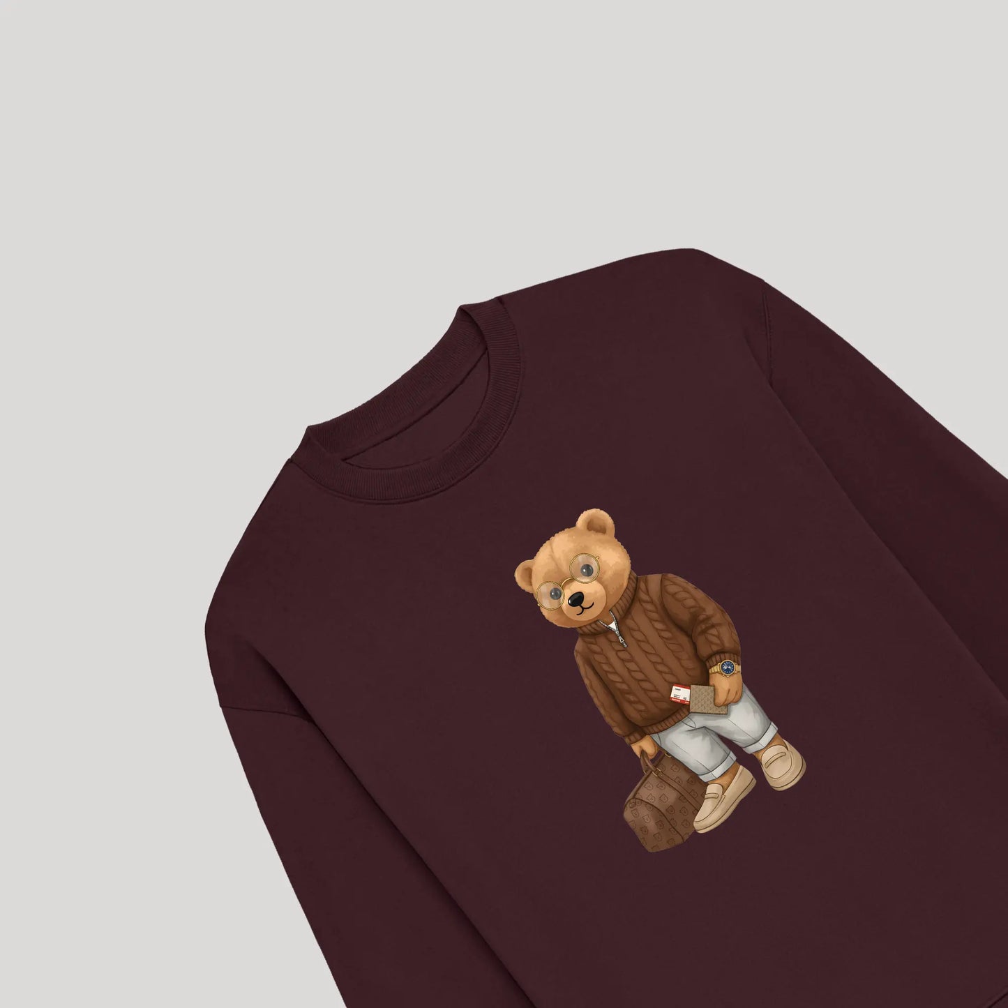 First Class Flyer Teddy Maroon Oversized Sweatshirt (Heavyweight)