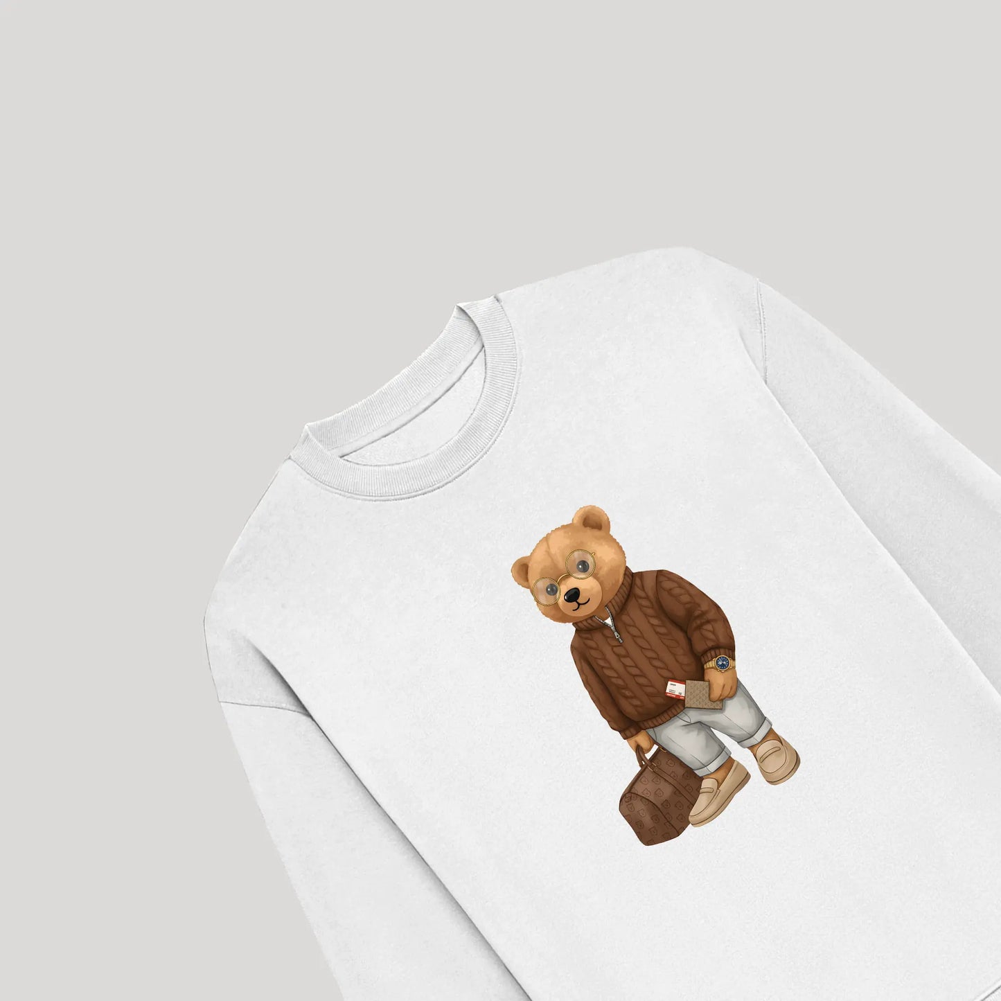 First Class Flyer Teddy White Oversized Sweatshirt (heavyweight)