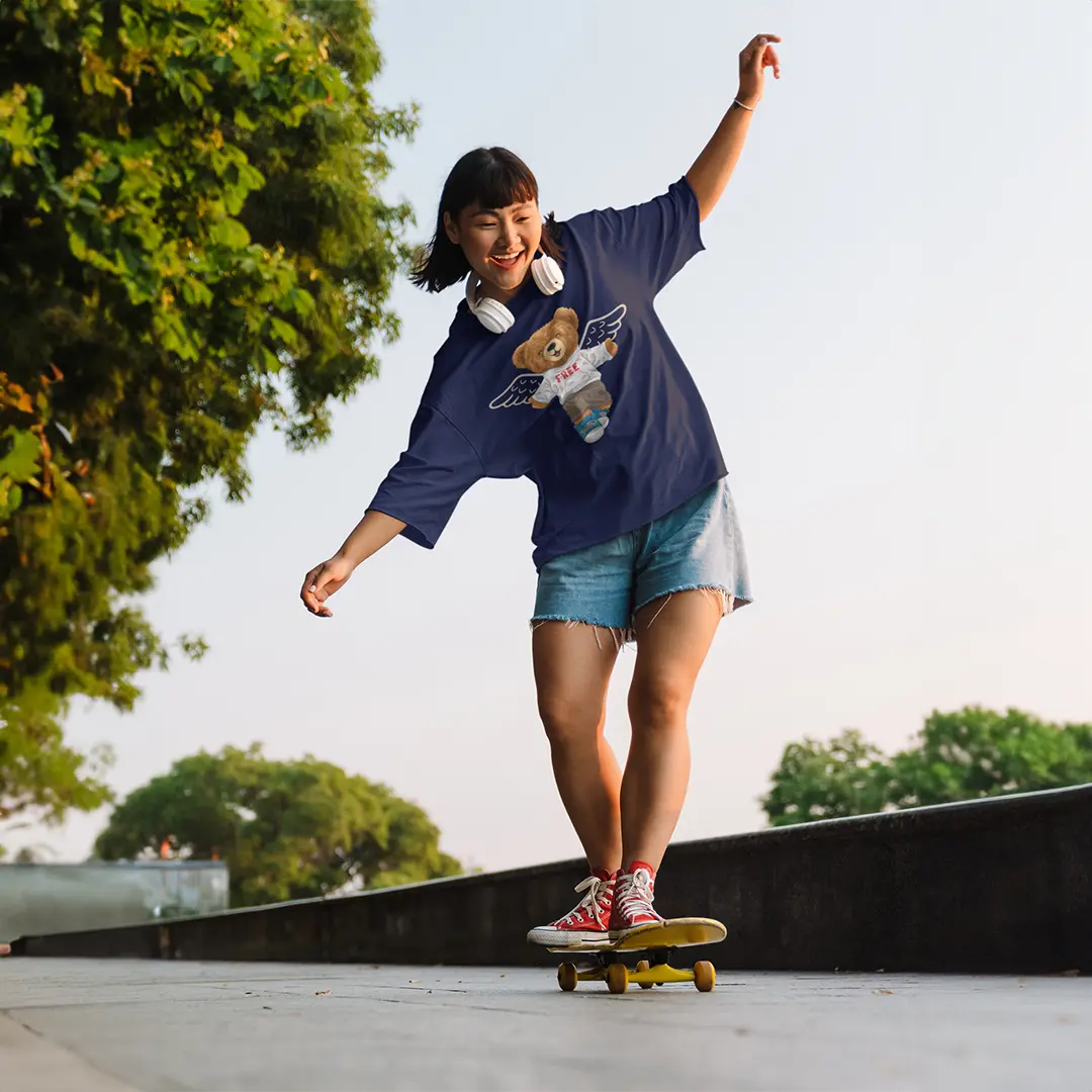 Free Spirit Teddy Navy Blue Oversized T-shirt