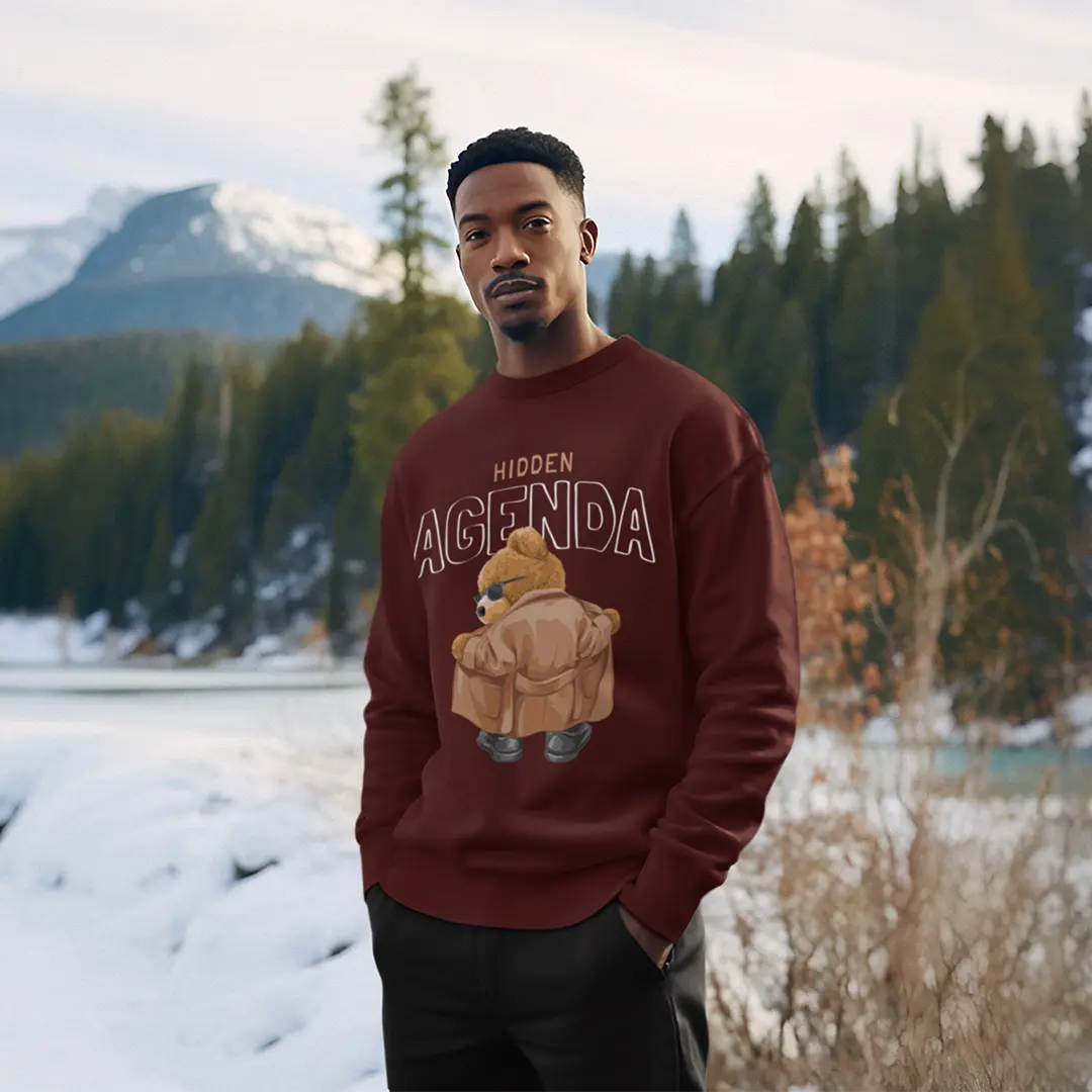 Hidden Agenda Teddy Maroon Oversized Sweatshirt (Heavyweight)
