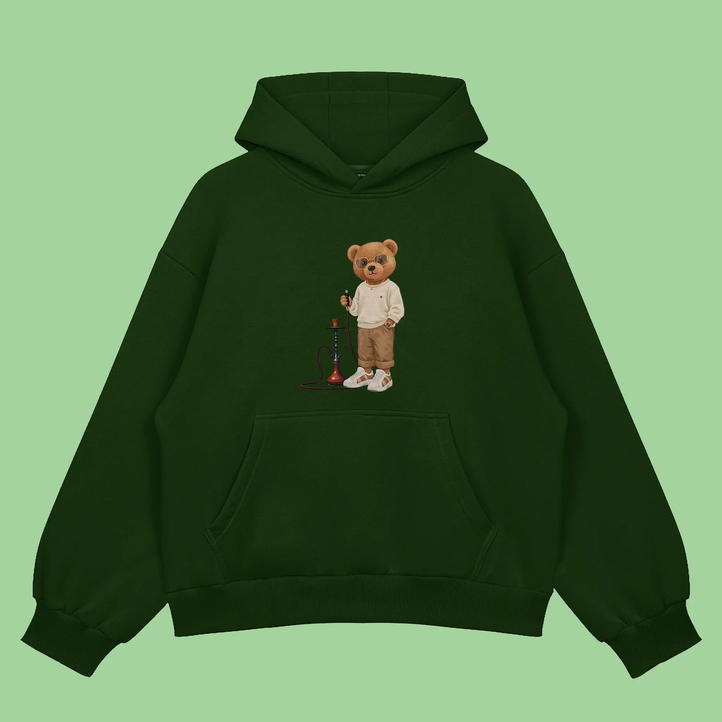 Hookah Puffer Teddy Bottle Green Oversized Hoodie (Heavyweight)