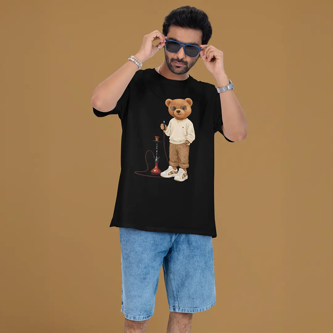 Hookah Puffer Teddy Black Oversized T-shirt