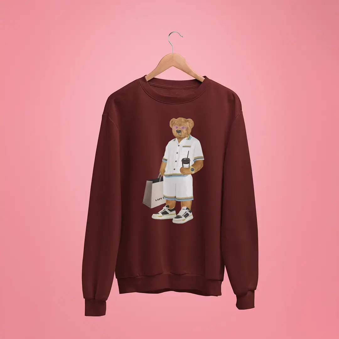 Luxury Shopper Teddy Maroon Oversized Sweatshirt (Heavyweight