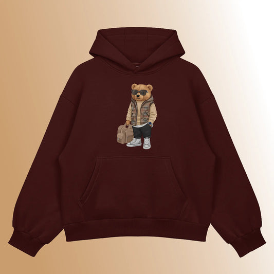 Luxury Traveller Teddy Maroon Oversized Hoodie (Heavyweight)