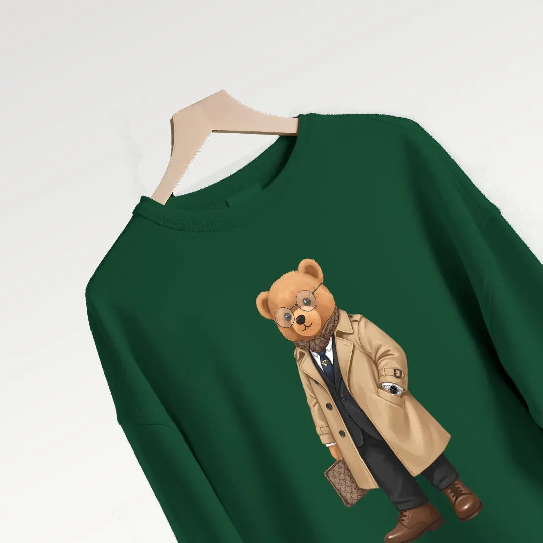 New Money Drip Teddy Bottle Green Oversized Sweatshirt (Heavyweight)