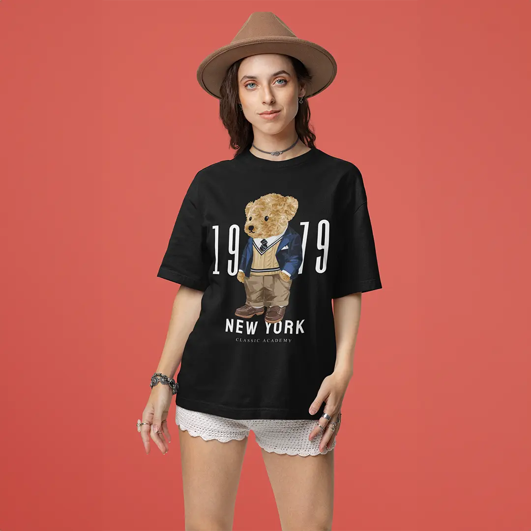 New York Teddy Black Oversized T-shirt