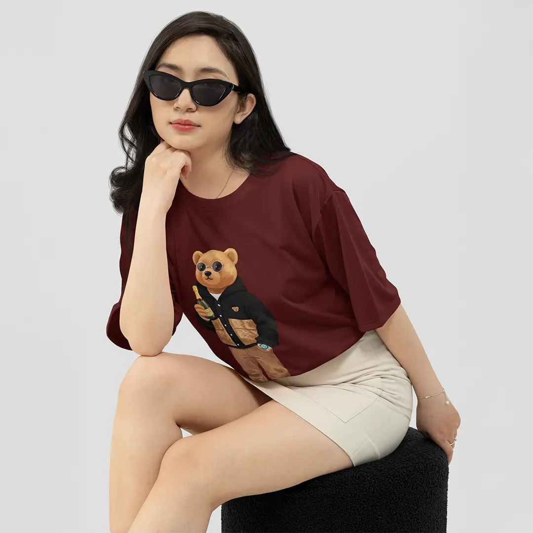 Party Lover Teddy Maroon Oversized T-shirt