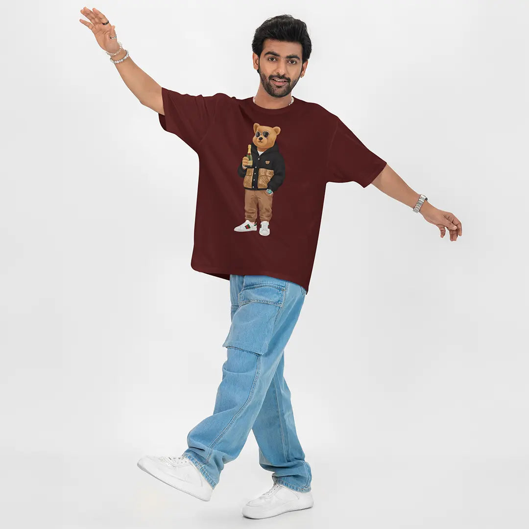 Party Lover Teddy Maroon Oversized T-shirt