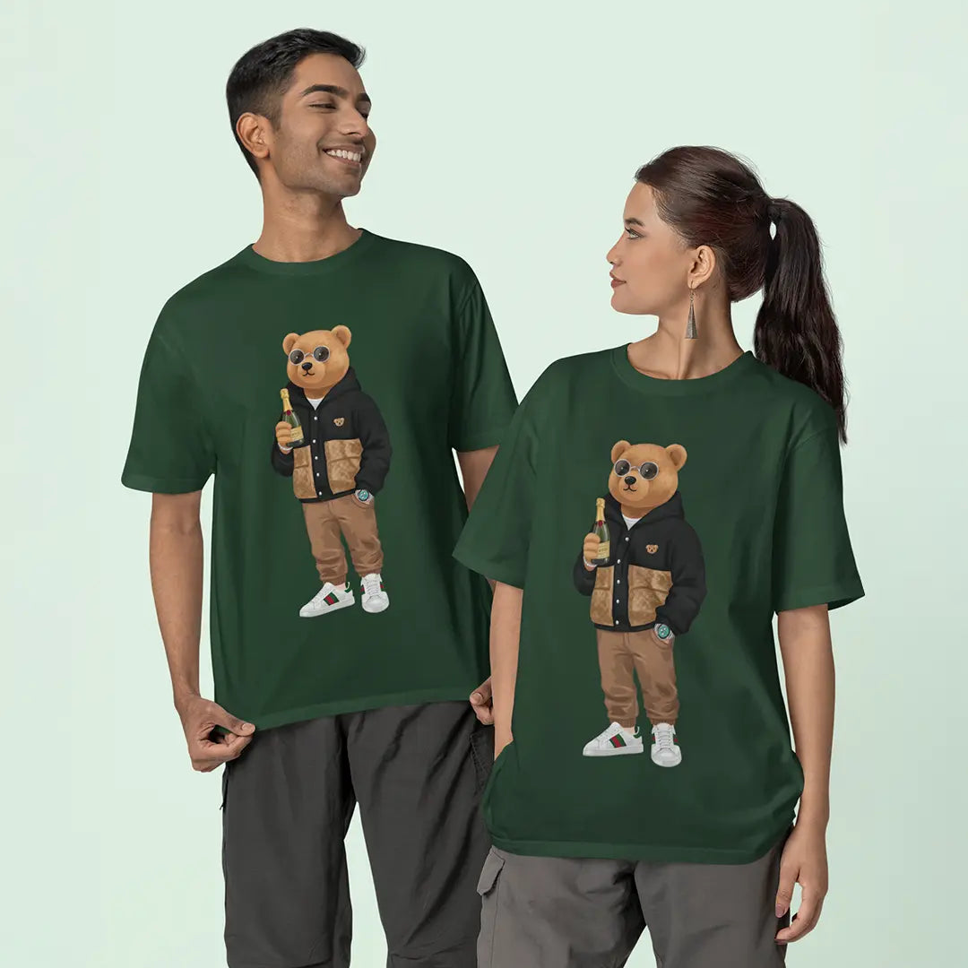 Party Lover Teddy Bottle Green Oversized T-shirt