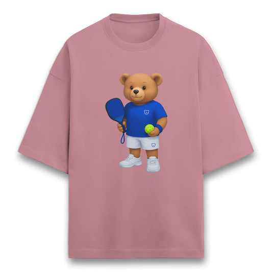 Pickleball Teddy Flamingo Pink Terry Oversized T-shirt (Heavyweight)