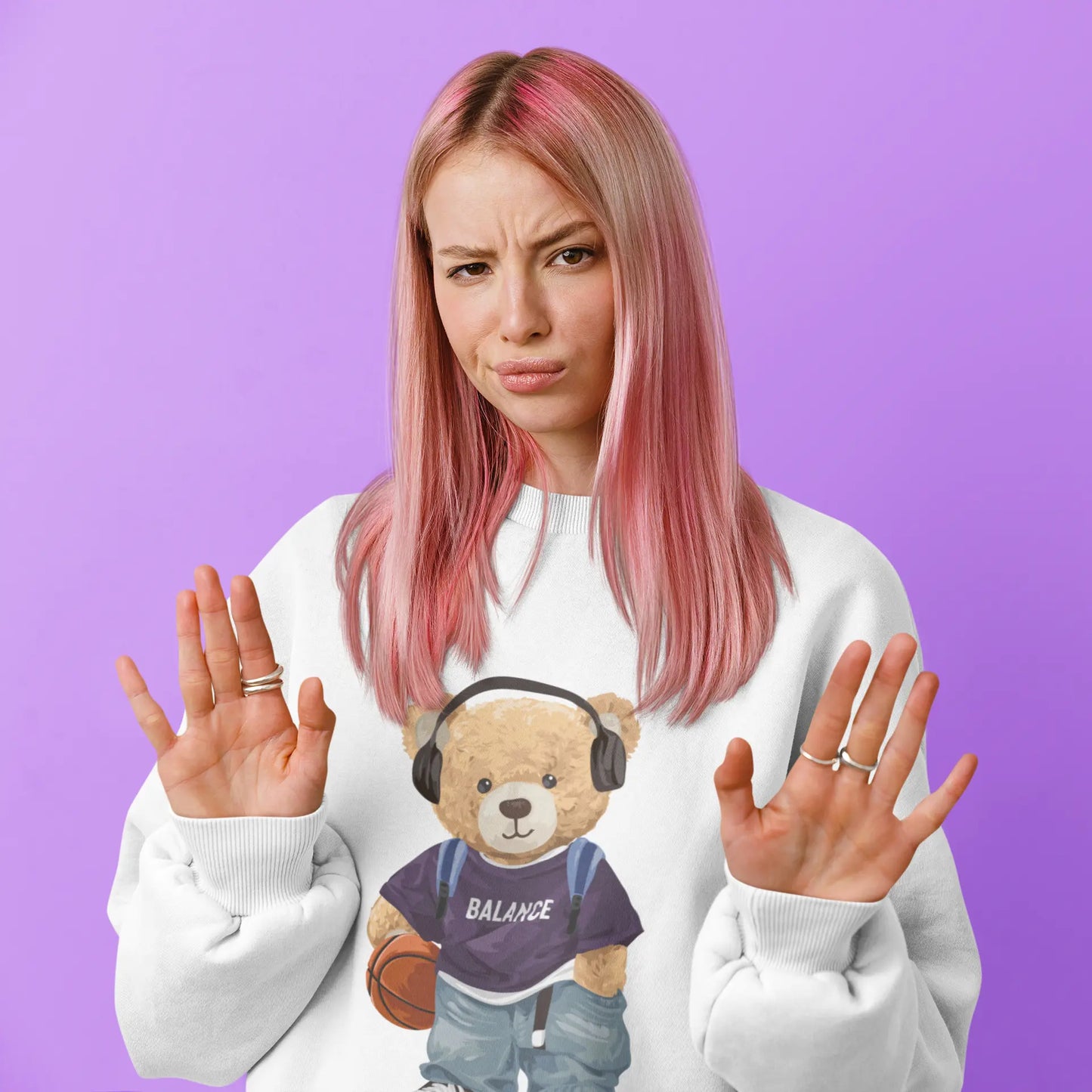Player Teddy White Oversized Sweatshirt (Heavyweight)