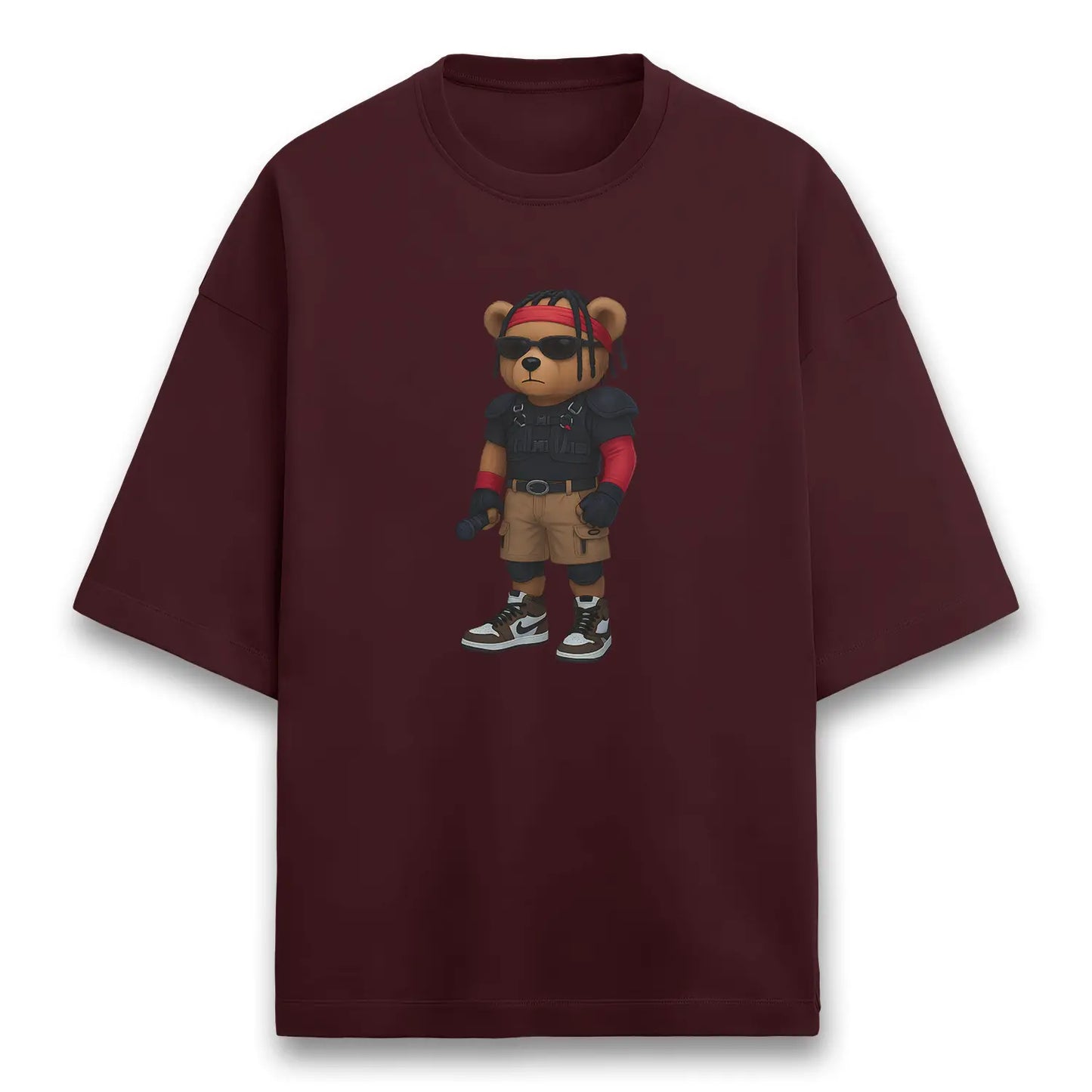 Travis Teddy Maroon Terry Oversized T-shirt (Heavyweight)