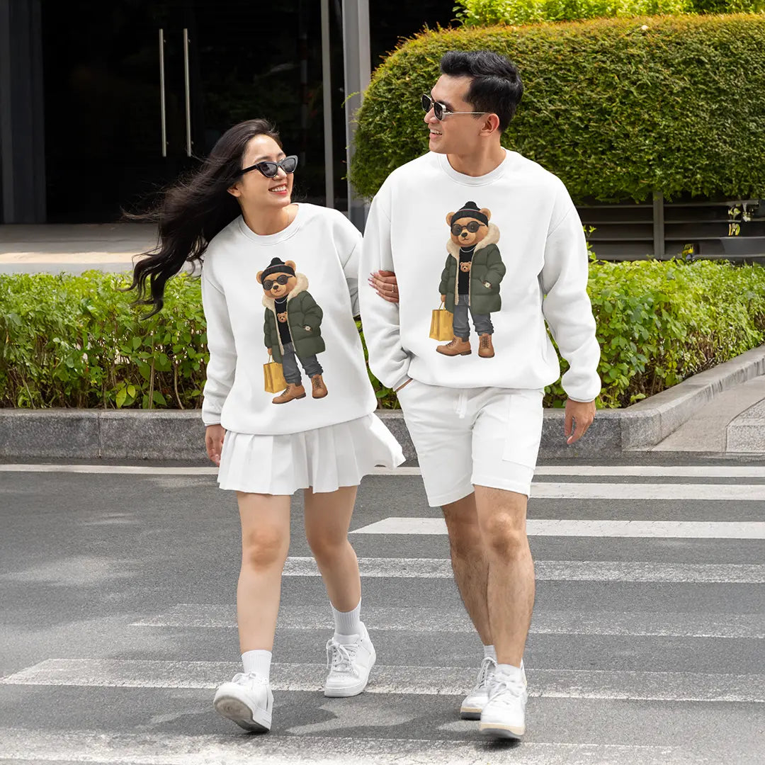 Winter Trendsetter Teddy White Oversized Sweatshirt (heavyweight)