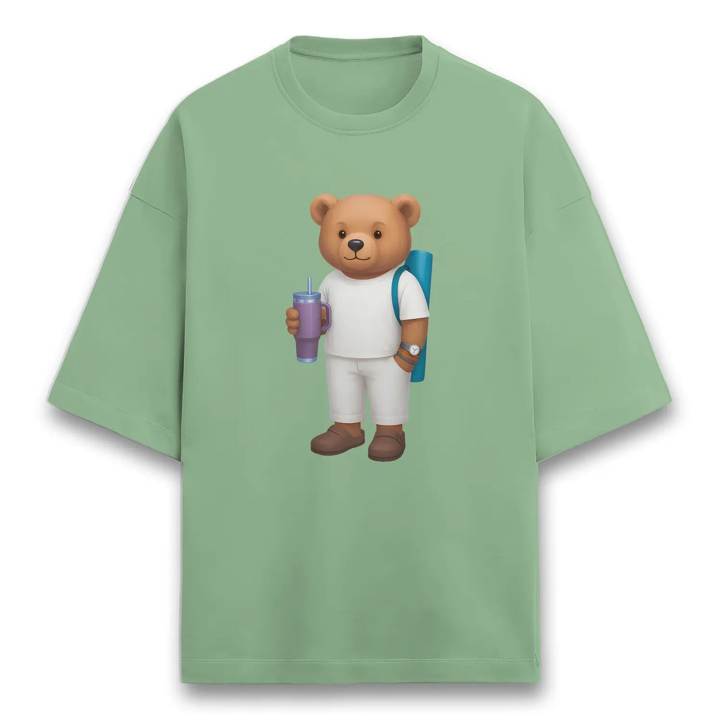 Yoga Bear Jade Green Terry Oversized T-shirt (Heavyweight)