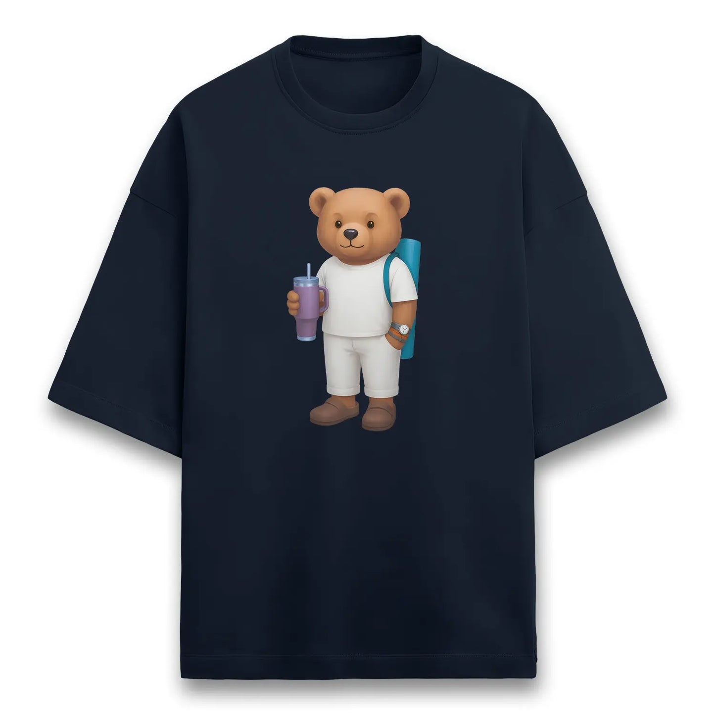 Yoga Bear Navy Blue Terry Oversized T-shirt (Heavyweight)