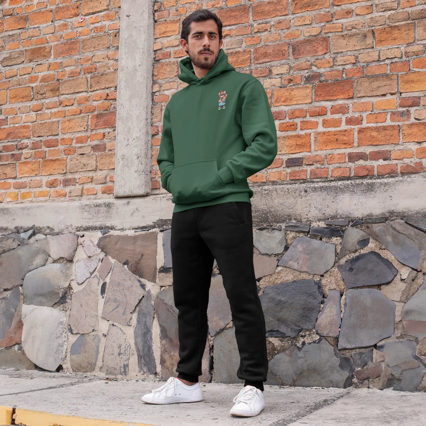 Beach Teddy Bottle Green Oversized Hoodie (Heavyweight)