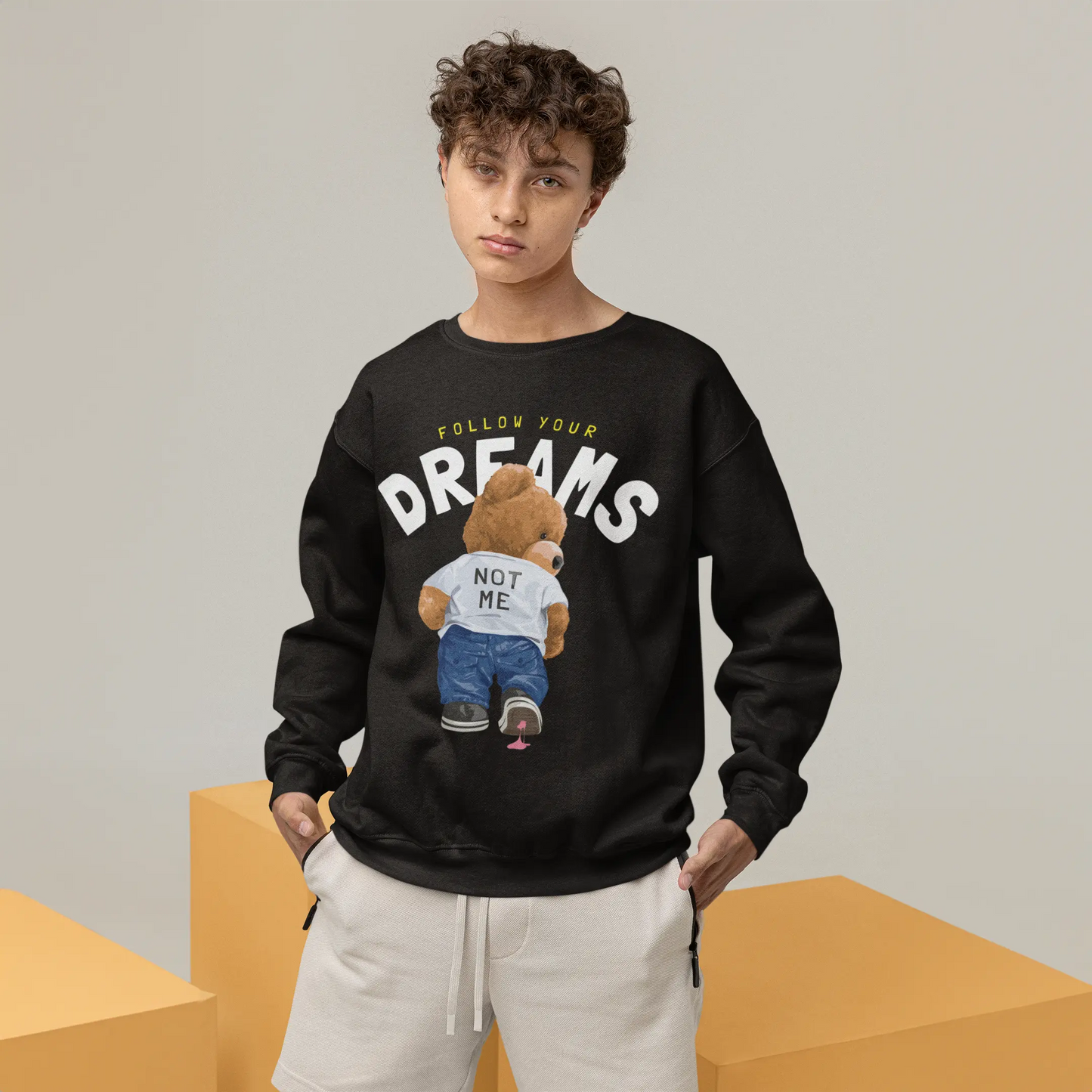 Follow Your Dreams Black Oversized Sweatshirt (Heavyweight)