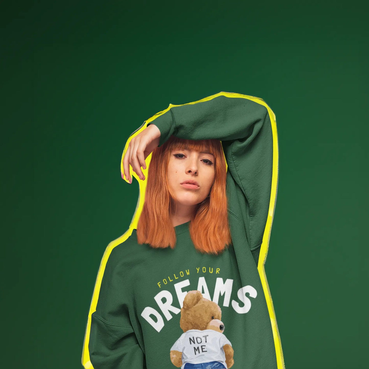 Follow Your Dreams Bottle Green Oversized Sweatshirt (Heavyweight)