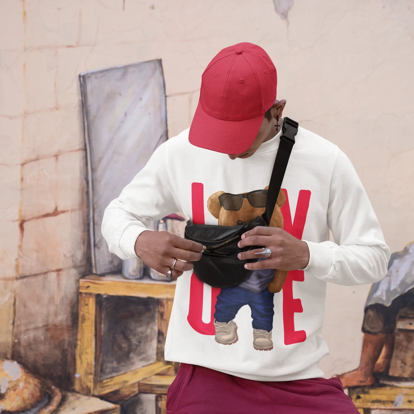 Love Teddy White Oversized Sweatshirt (Heavyweight)