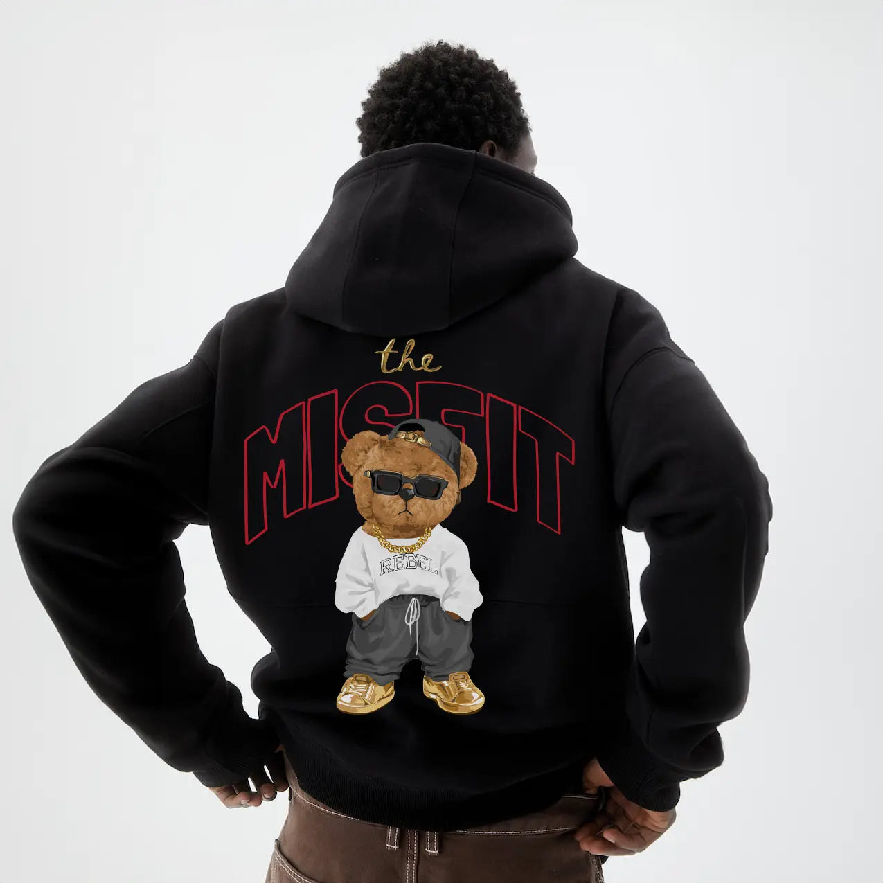 Misfit Teddy Black Oversized Hoodie (Heavyweight)