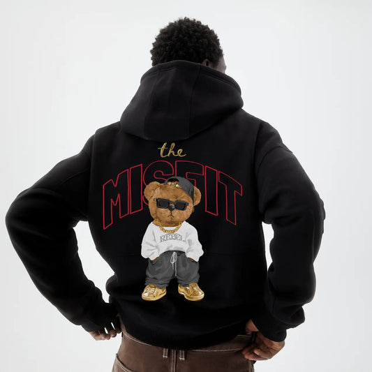Misfit Teddy Black Oversized Hoodie (Heavyweight)