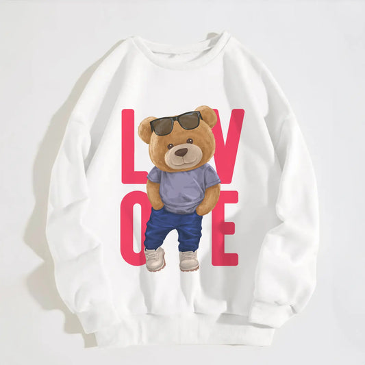 Love Teddy White Oversized Sweatshirt (Heavyweight)