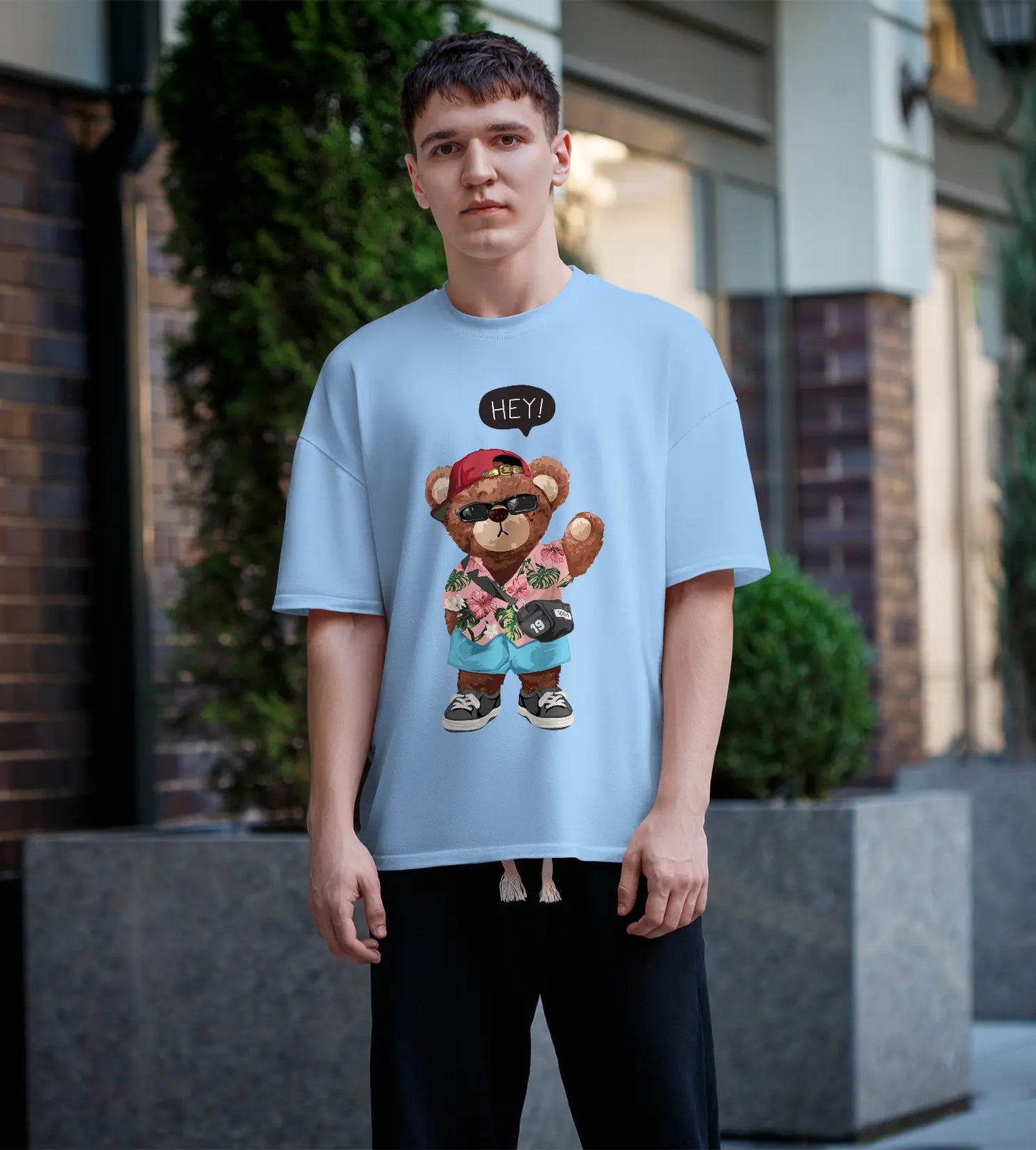 Beach Teddy Baby Blue Oversized T-shirt