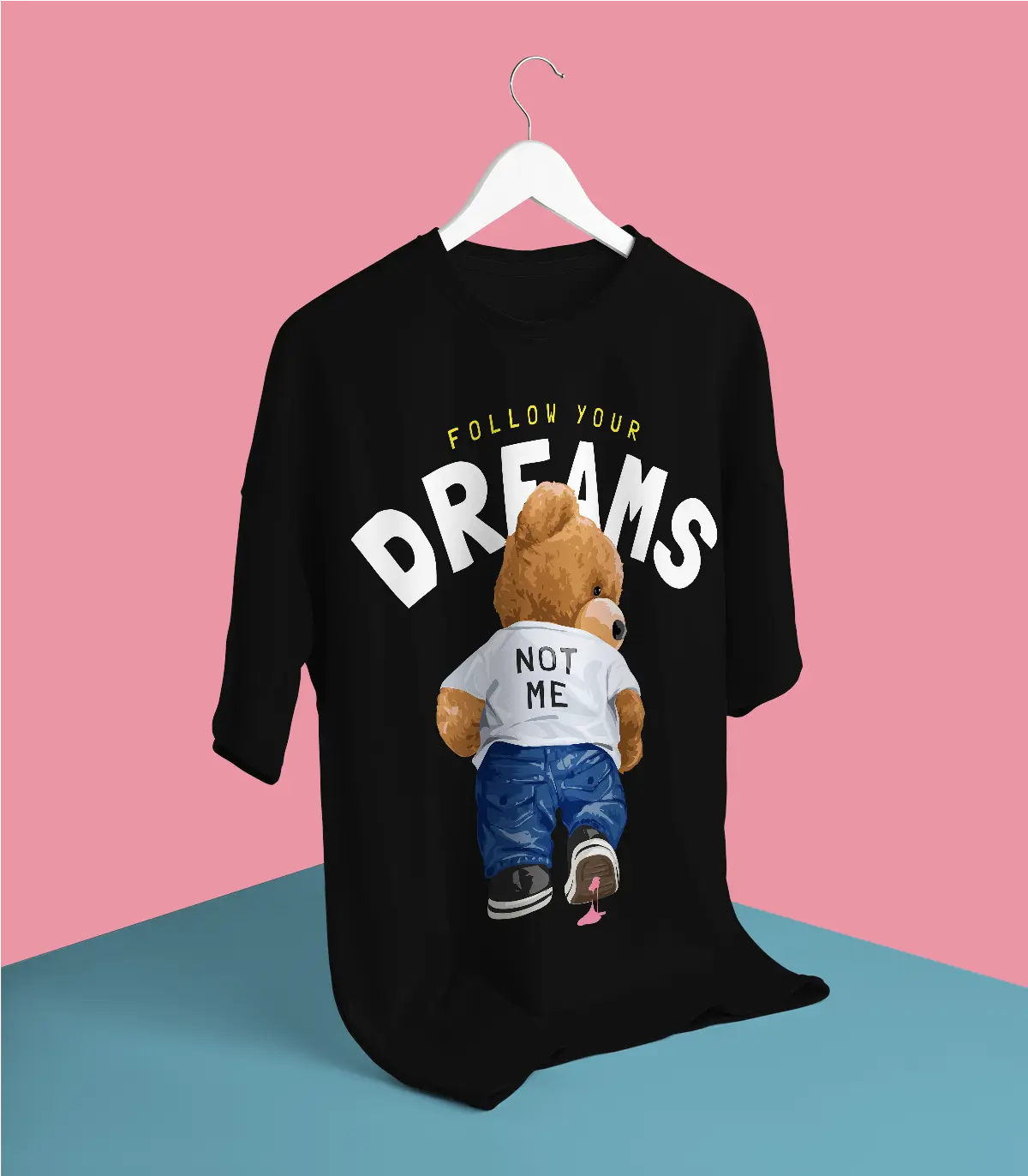 Follow Your Dreams Teddy Black Oversized T-shirt