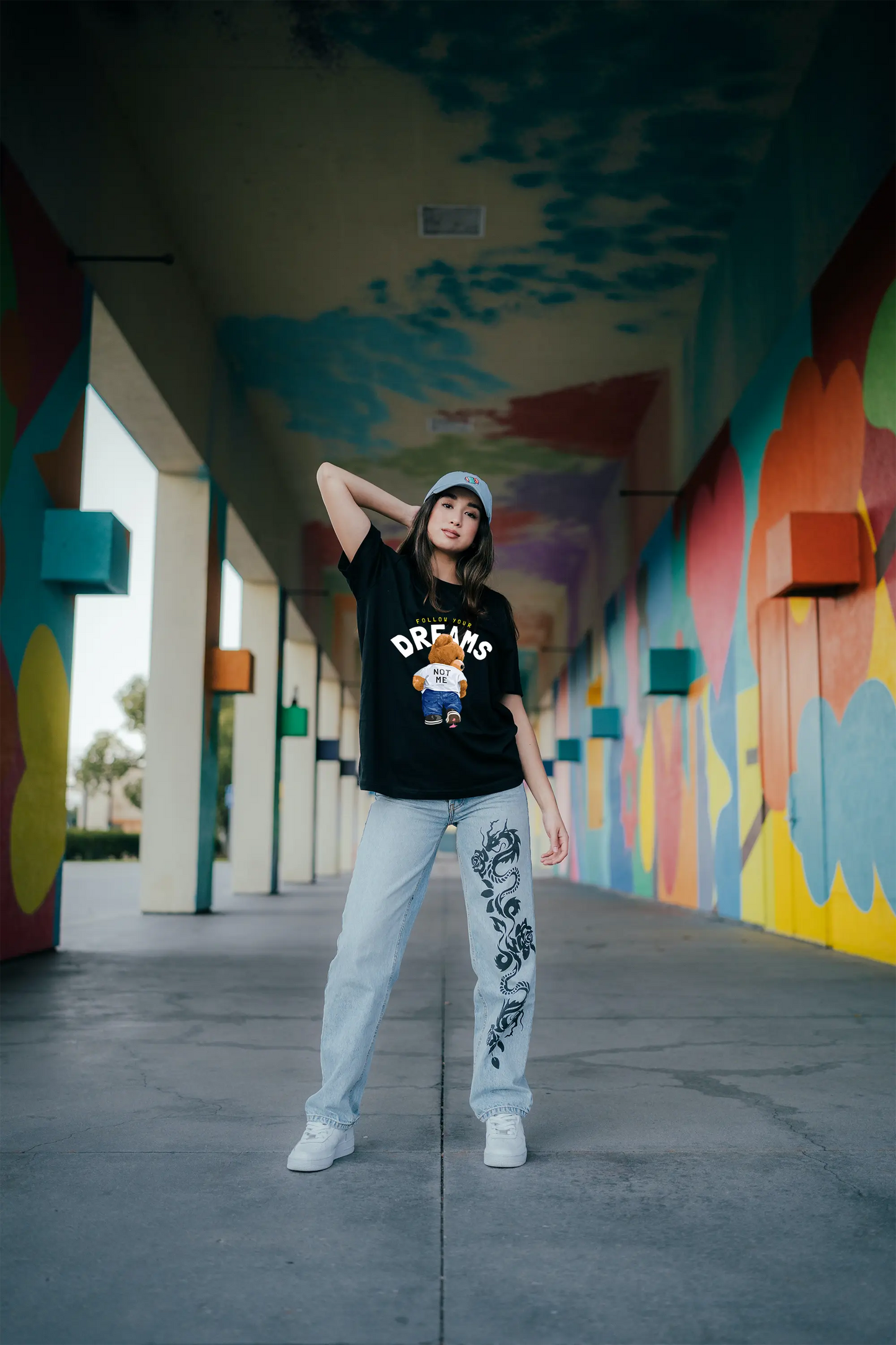 Follow Your Dreams Teddy Black Oversized T-shirt