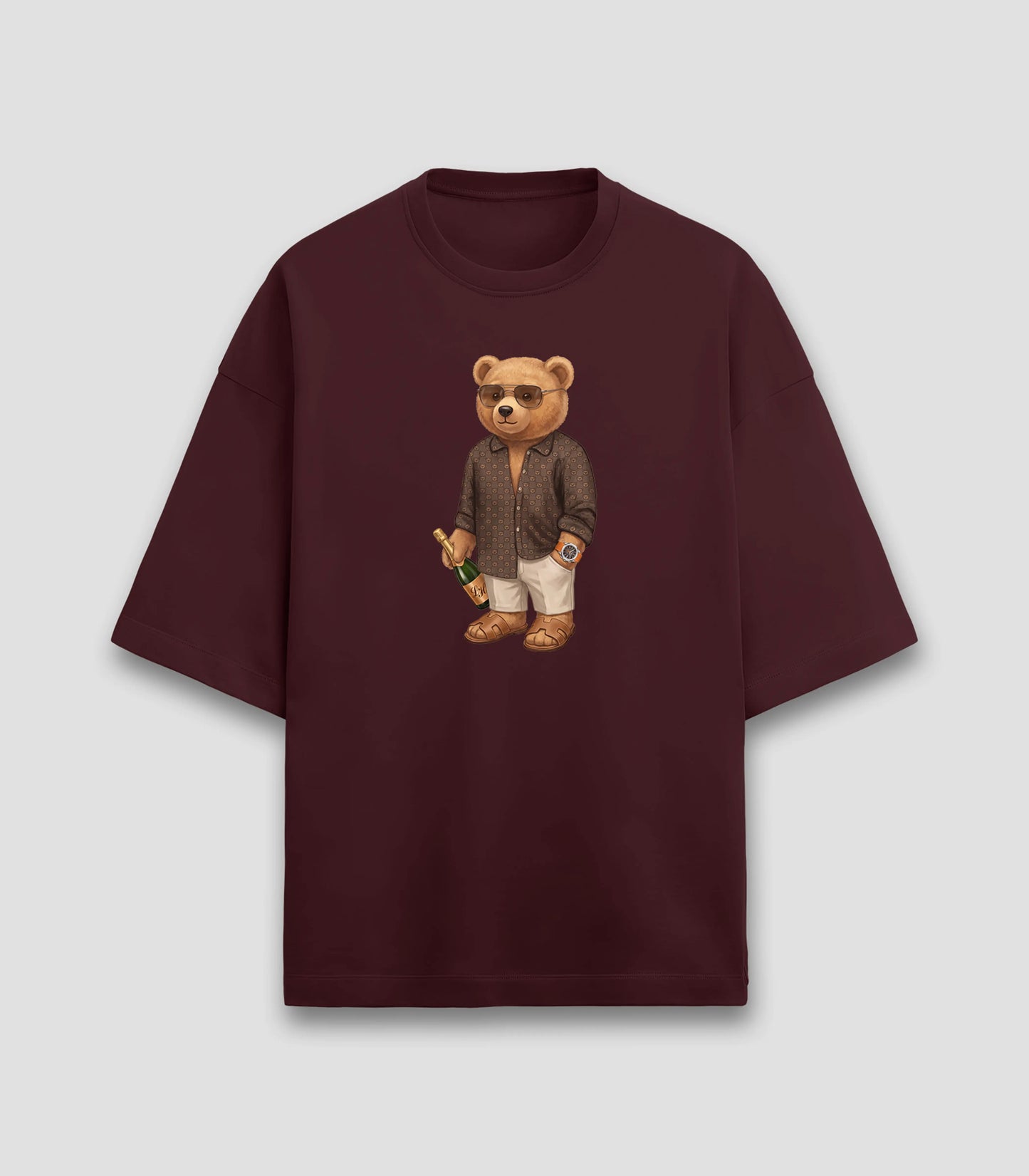 Beach Club Teddy Maroon Terry Oversized T-shirt (Heavyweight)