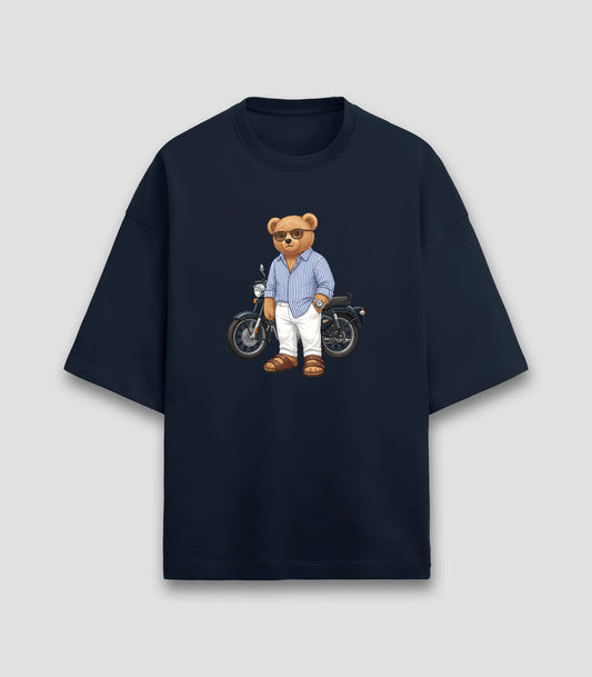 Biker Teddy Navy Blue Terry Oversized T-shirt (Heavyweight)