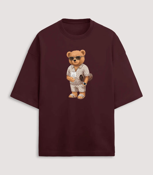 California Rich Teddy Maroon Terry Oversized T-shirt (Heavyweight)