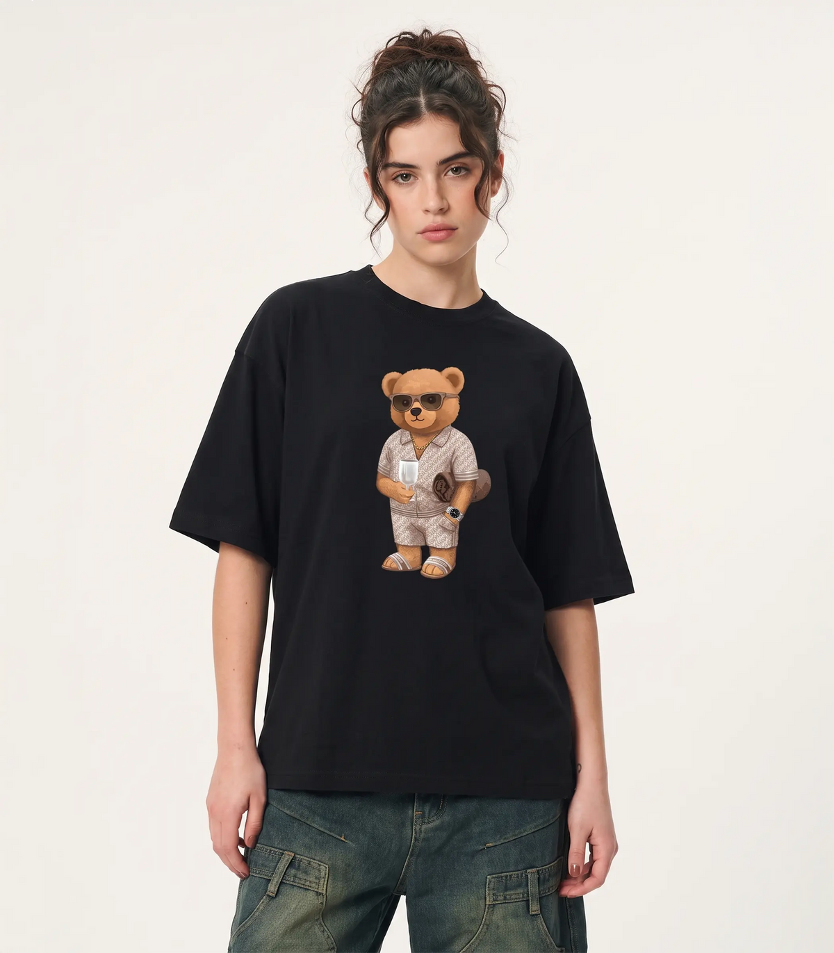 California Rich Teddy Black Terry Oversized T-shirt (Heavyweight)
