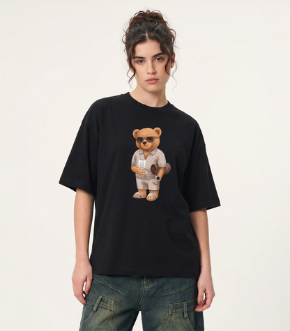 California Rich Teddy Black Terry Oversized T-shirt (Heavyweight)