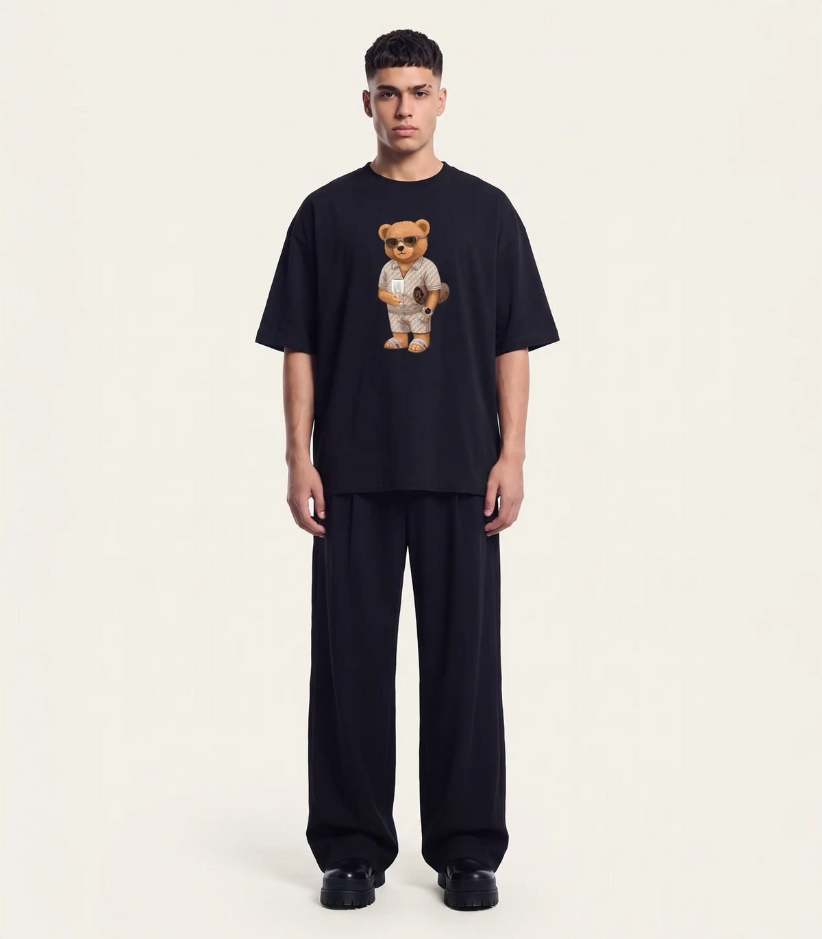 California Rich Teddy Black Terry Oversized T-shirt (Heavyweight)