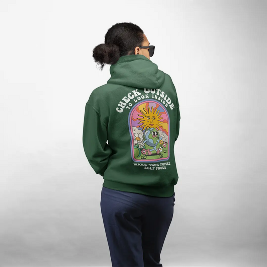 Check Outside Bottle Green Oversized Hoodie (Heavyweight)