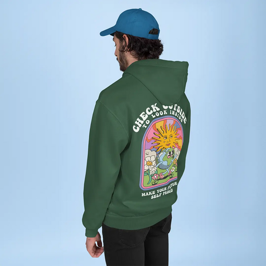 Check Outside Bottle Green Oversized Hoodie (Heavyweight)