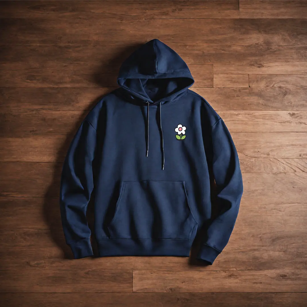 Check Outside Navy Blue Oversized Hoodie (Heavyweight)