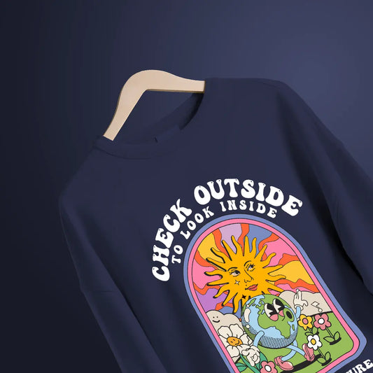 Check Outside Navy Blue Oversized Sweatshirt (Heavyweight)