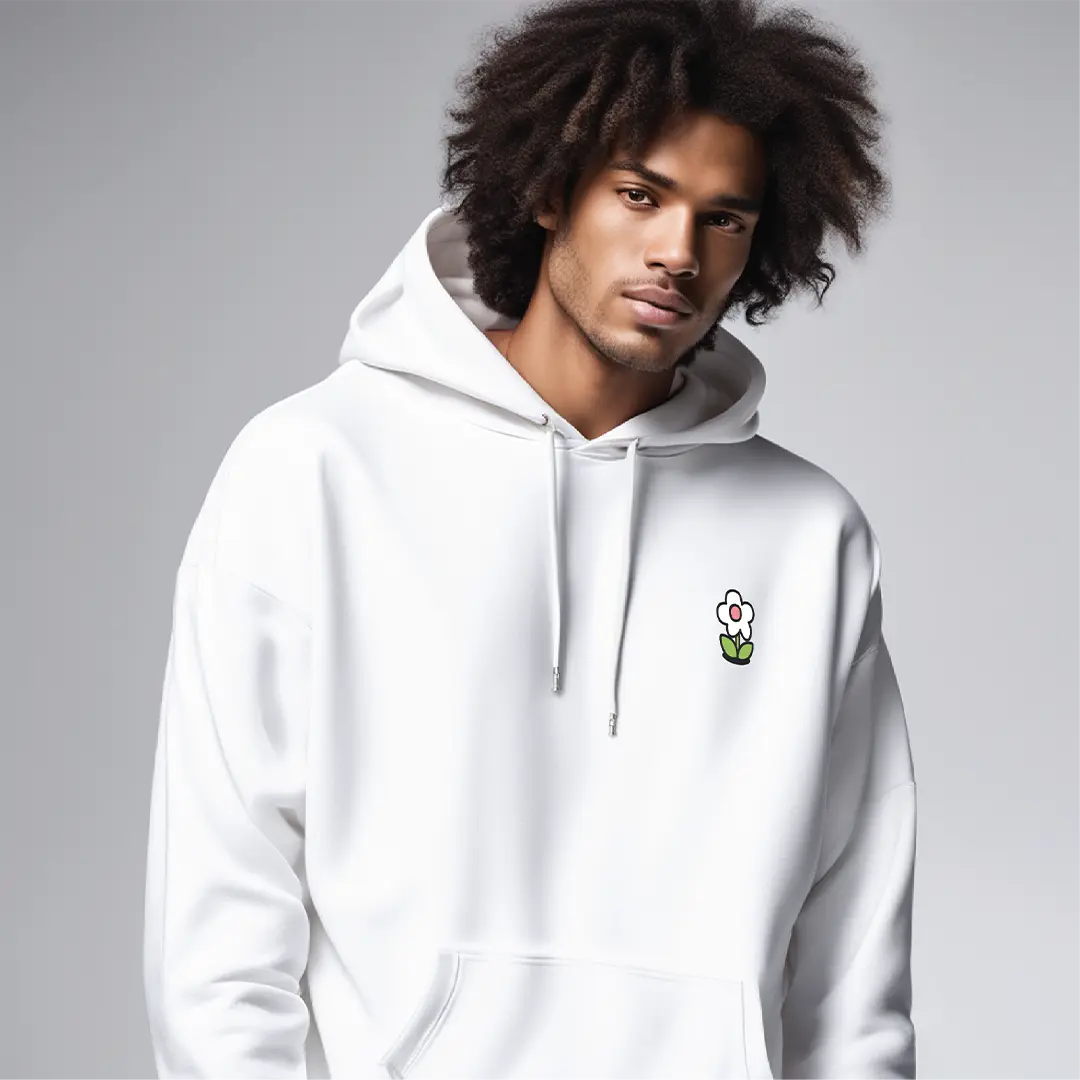 Check Outside White Oversized Hoodie (Heavyweight)