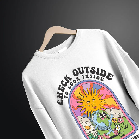 Check Outside White Oversized Sweatshirt (Heavyweight)