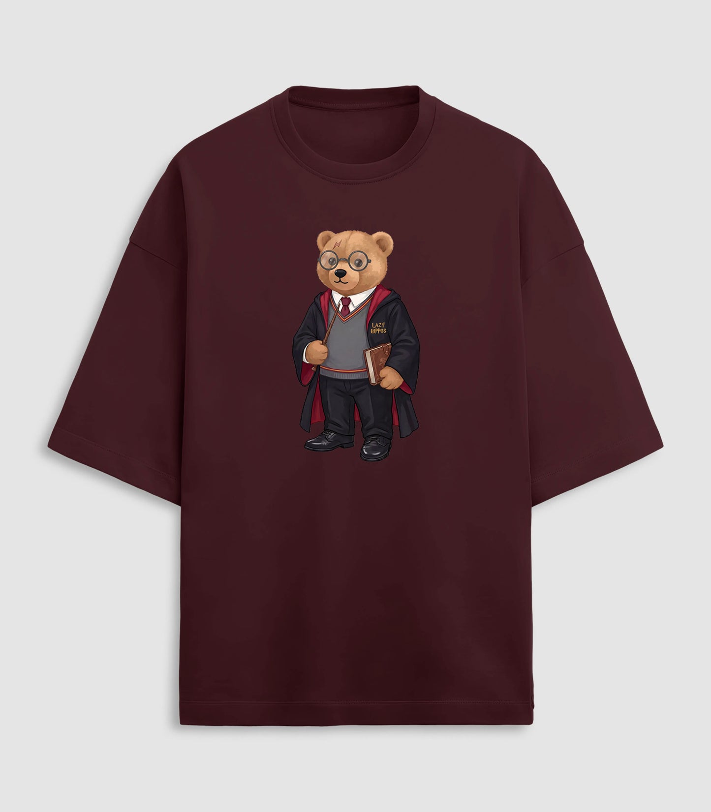 Dark Wizard Teddy Maroon Terry Oversized T-shirt (Heavyweight)