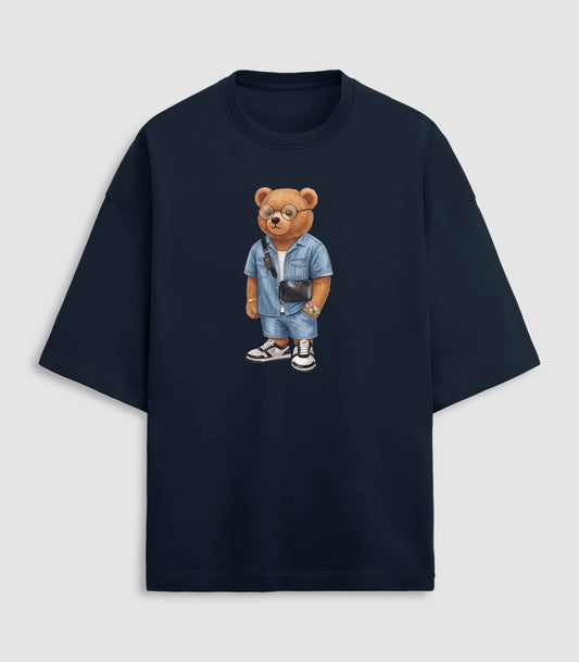 Euro Summer Teddy Navy Blue Terry Oversized T-shirt (Heavyweight)