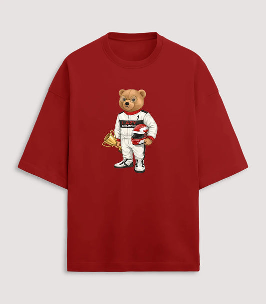 Racing Enthusiast Teddy Red Terry Oversized T-shirt (Heavyweight)